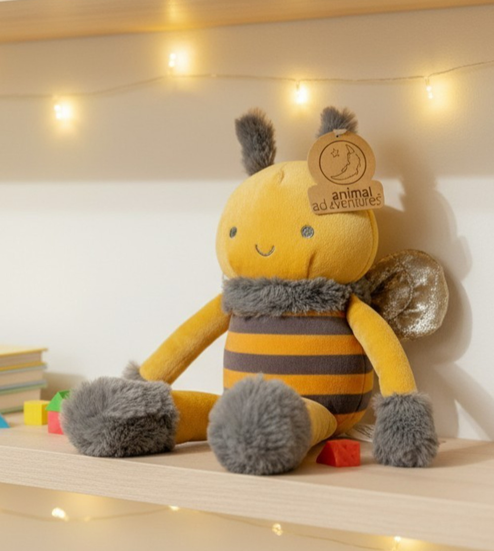 Animal Adventure Bumble Bee Plush 13" Yellow Gray Floppy Stuffed Animal